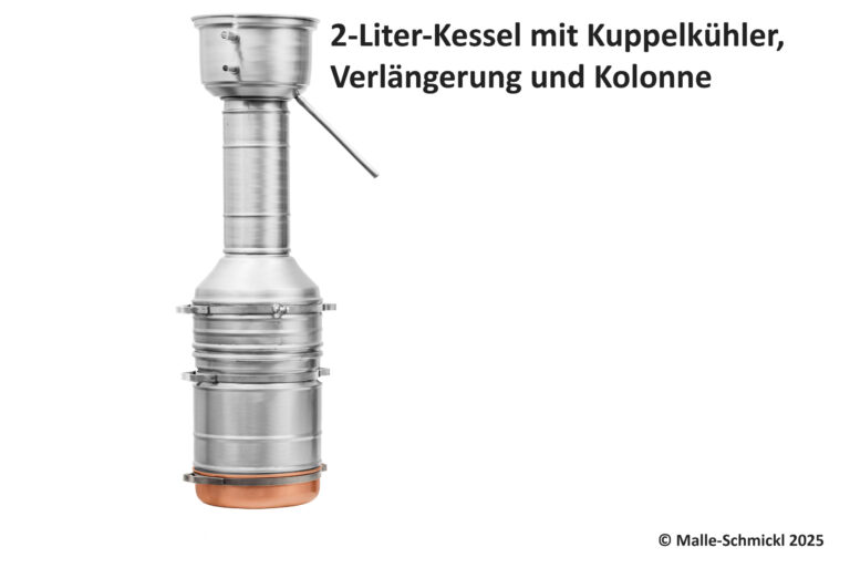 2-Liter-Kessel mit Kuppelkühler, Verlängerung und Kolonne