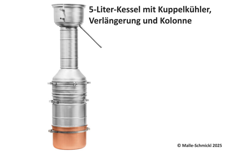 5-Liter-Kessel mit Kuppelkühler, Verlängerung und Kolonne